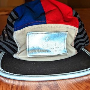 Cookies brand hat, black, silver, red and blue.